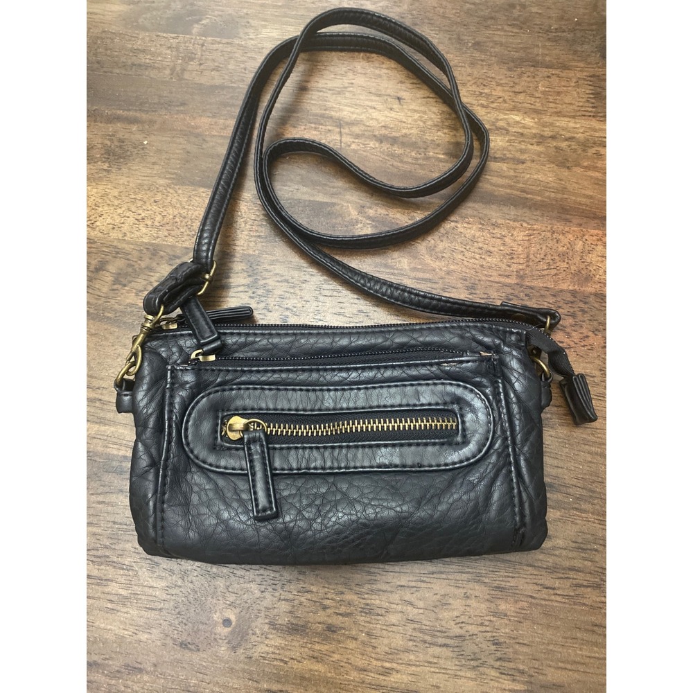 Ampere Creations Black Vegan Leather Crossbody Bag Small Multi-Zip Pouch Purse